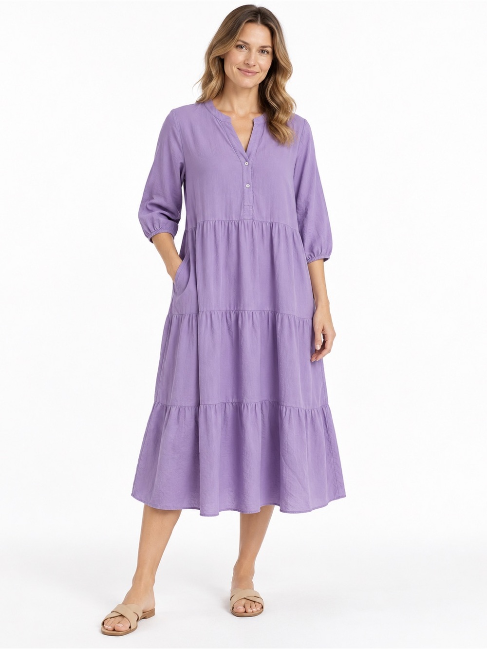 Marks & Spencer Lavender Tiered V-Neck Midi Dress